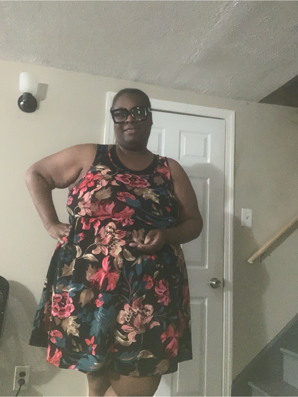 SHEIN Black Floral Sleeveless Fit & Flare Mini Dress